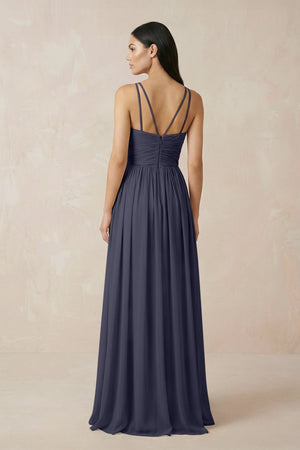 Halter Neck A - Line Chiffon Bridesmaid Dress in Dusk Blue - SHE IS ME Bridesmaid Dresses