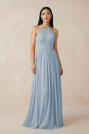 Halter Neck A - Line Chiffon Bridesmaid Dress in Dusty Blue - SHE IS ME Bridesmaid Dresses
