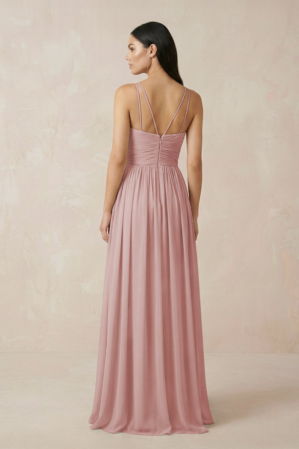 Halter Neck A - Line Chiffon Bridesmaid Dress in Dusty Rose - SHE IS ME Bridesmaid Dresses