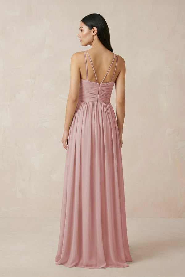 Halter Neck A - Line Chiffon Bridesmaid Dress in Dusty Rose - SHE IS ME Bridesmaid Dresses