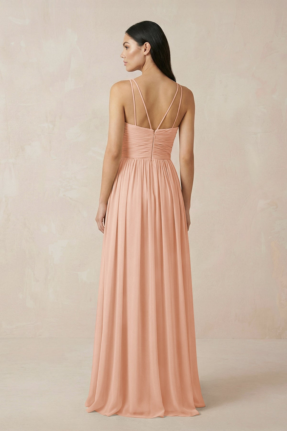 Halter Neck A - Line Chiffon Bridesmaid Dress in English Rose - SHE IS ME Bridesmaid Dresses