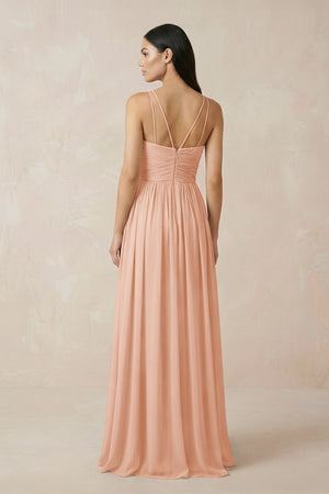Halter Neck A - Line Chiffon Bridesmaid Dress in English Rose - SHE IS ME Bridesmaid Dresses