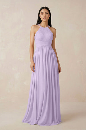 Halter Neck A - Line Chiffon Bridesmaid Dress in Lavender - SHE IS ME Bridesmaid Dresses