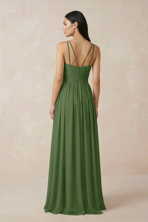 Halter Neck A - Line Chiffon Bridesmaid Dress in Moss - SHE IS ME Bridesmaid Dresses