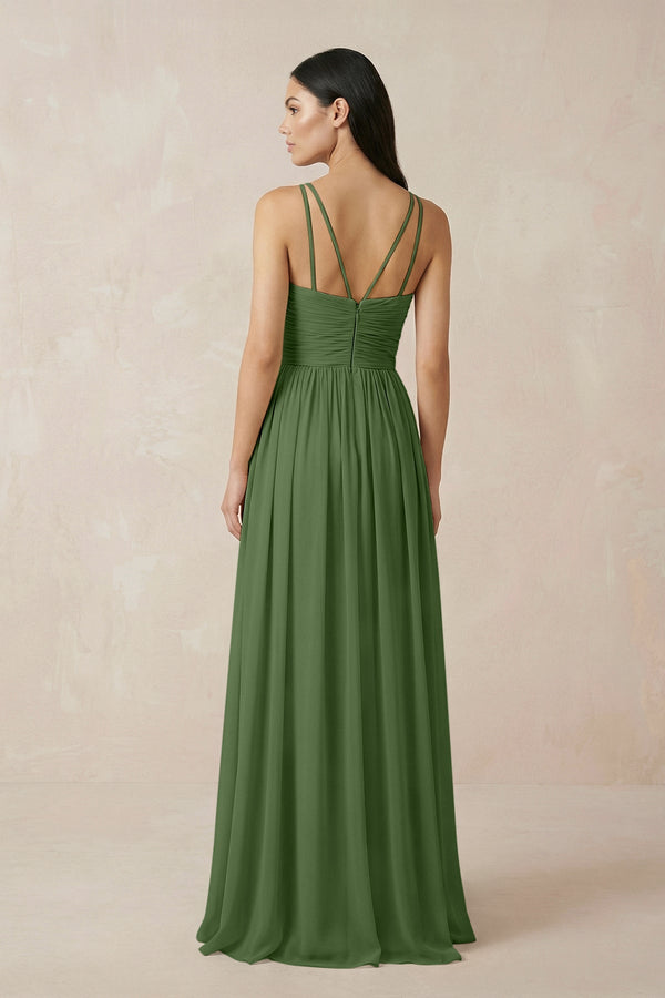 Halter Neck A - Line Chiffon Bridesmaid Dress in Moss - SHE IS ME Bridesmaid Dresses