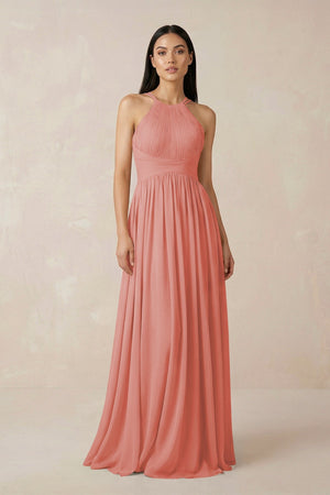 Halter Neck A - Line Chiffon Bridesmaid Dress in Mulberry - SHE IS ME Bridesmaid Dresses