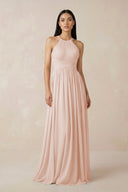 Halter Neck A - Line Chiffon Bridesmaid Dress in Pale Blush - SHE IS ME Bridesmaid Dresses