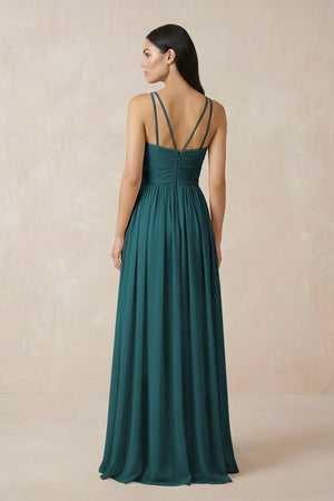 Halter Neck A - Line Chiffon Bridesmaid Dress in Pine - SHE IS ME Bridesmaid Dresses