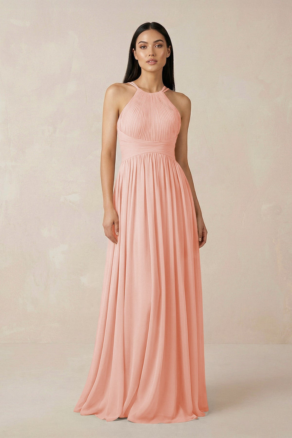 Halter Neck A - Line Chiffon Bridesmaid Dress in Rose Petal - SHE IS ME Bridesmaid Dresses