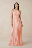 Halter Neck A - Line Chiffon Bridesmaid Dress in Rose Petal - SHE IS ME Bridesmaid Dresses