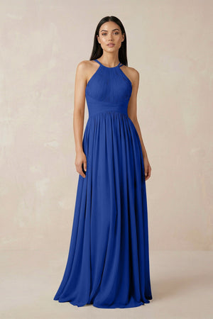 Halter Neck A - Line Chiffon Bridesmaid Dress in Royal Blue - SHE IS ME Bridesmaid Dresses