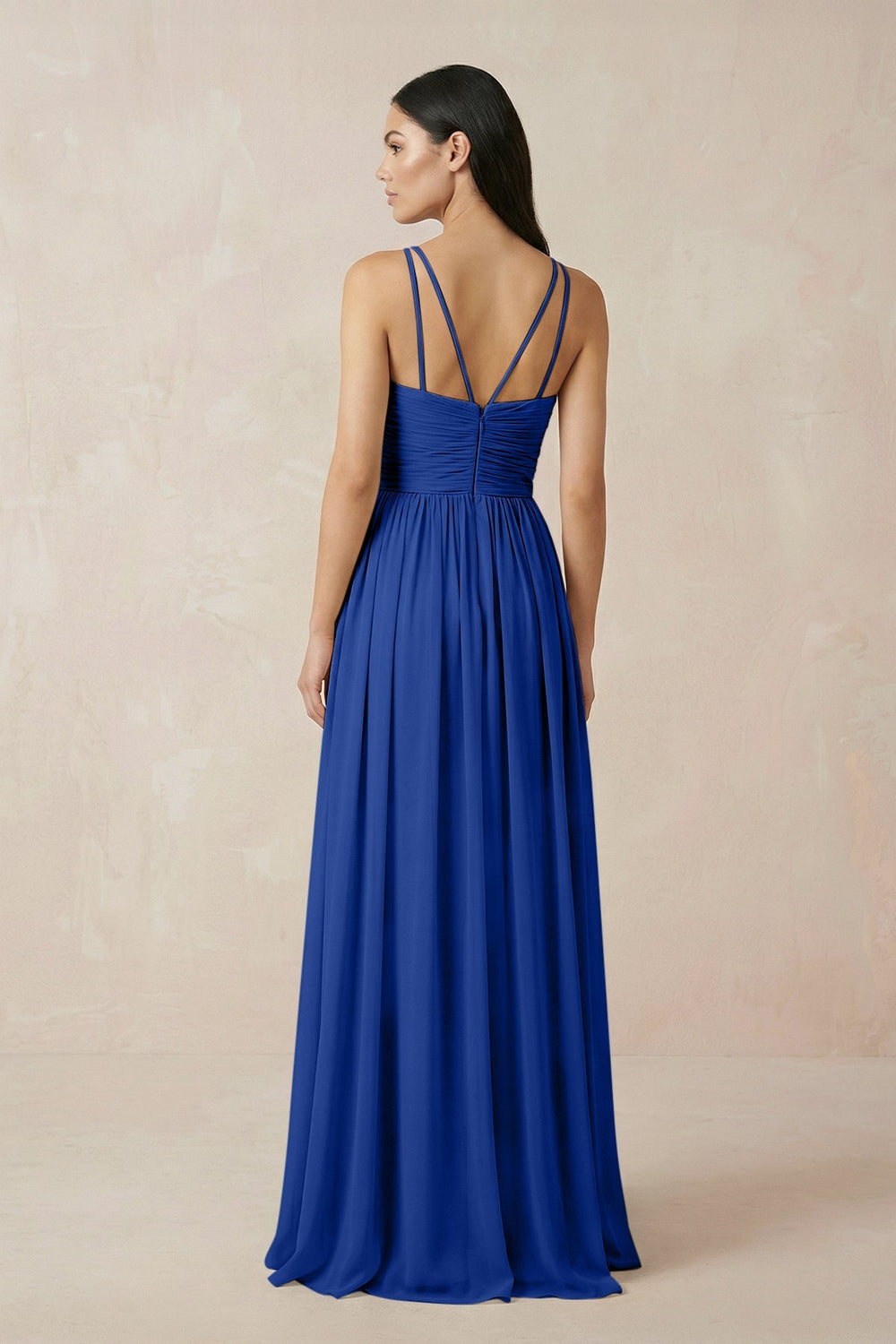 Halter Neck A - Line Chiffon Bridesmaid Dress in Royal Blue - SHE IS ME Bridesmaid Dresses