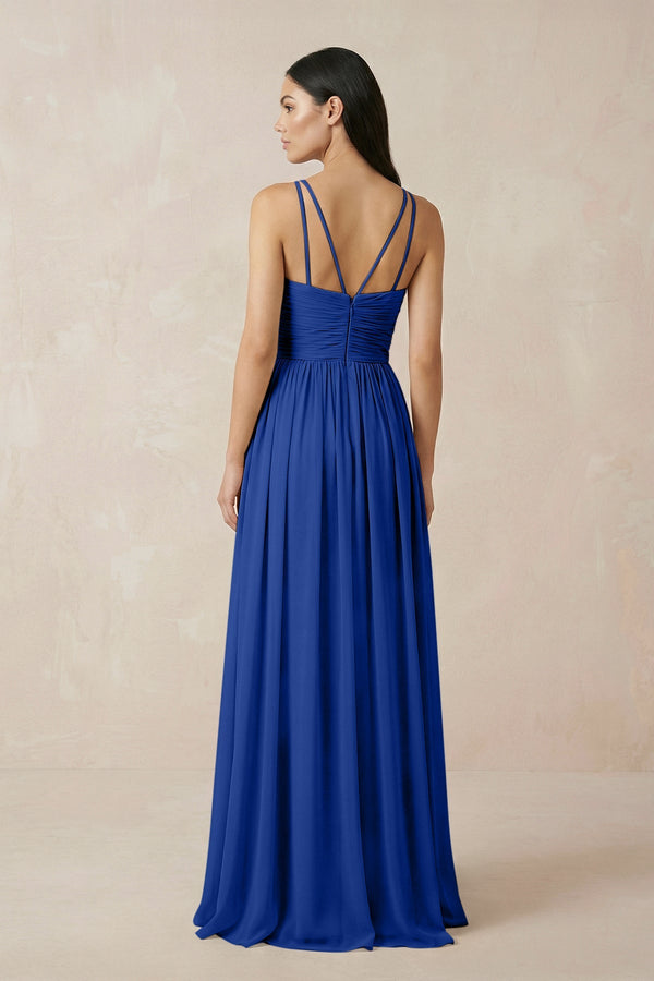 Halter Neck A - Line Chiffon Bridesmaid Dress in Royal Blue - SHE IS ME Bridesmaid Dresses