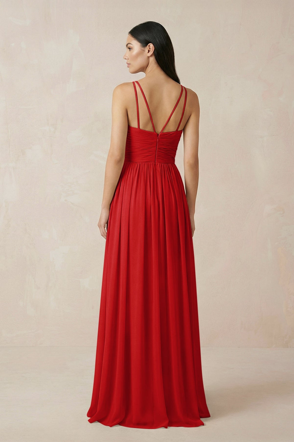 Halter Neck A - Line Chiffon Bridesmaid Dress in Ruby Red - SHE IS ME Bridesmaid Dresses