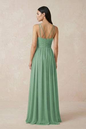 Halter Neck A - Line Chiffon Bridesmaid Dress in Sea Glass - SHE IS ME Bridesmaid Dresses
