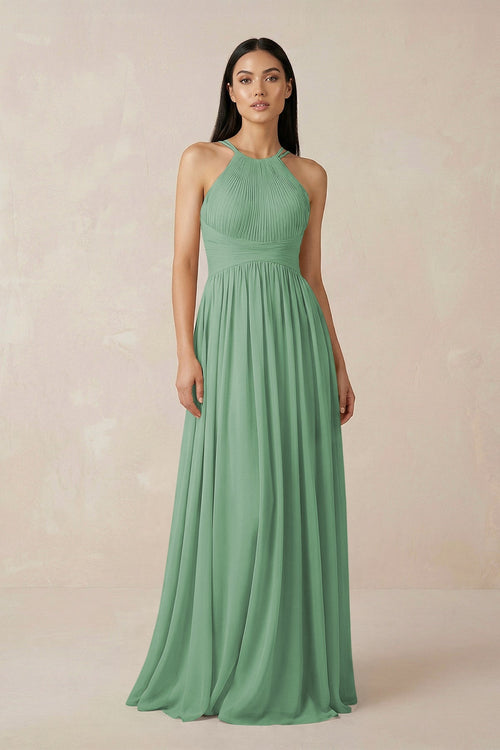 Halter Neck A - Line Chiffon Bridesmaid Dress in Sea Glass - SHE IS ME Bridesmaid Dresses