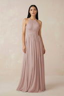 Halter Neck A - Line Chiffon Bridesmaid Dress in Toffee - SHE IS ME Bridesmaid Dresses