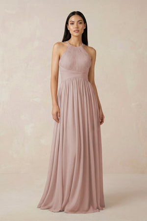 Halter Neck A - Line Chiffon Bridesmaid Dress in Toffee - SHE IS ME Bridesmaid Dresses