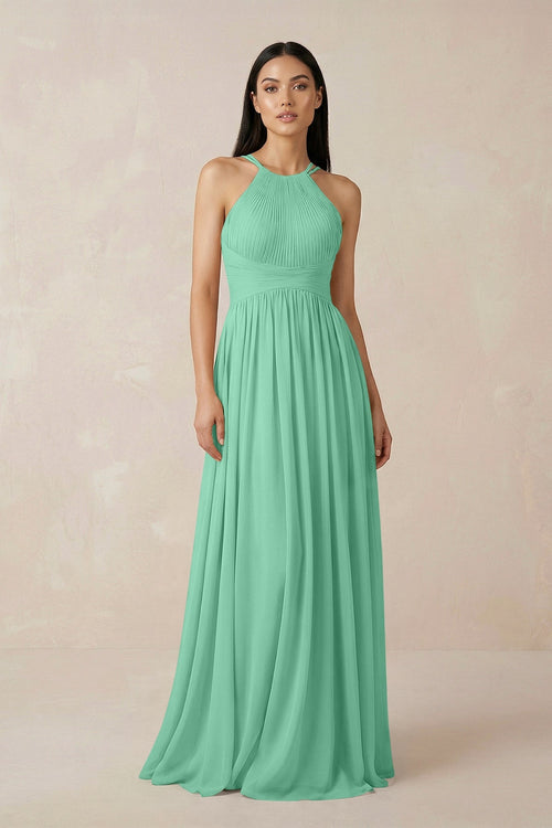 Halter Neck A - Line Chiffon Bridesmaid Dress in Turquoise - SHE IS ME Bridesmaid Dresses