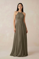 Halter Neck A - Line Chiffon Bridesmaid Dress in Willow Green - SHE IS ME Bridesmaid Dresses