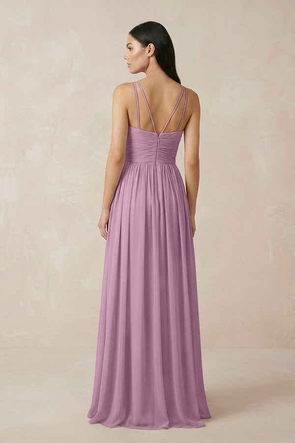 Halter Neck A - Line Chiffon Bridesmaid Dress in Wisteria - SHE IS ME Bridesmaid Dresses