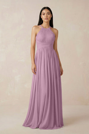 Halter Neck A - Line Chiffon Bridesmaid Dress in Wisteria - SHE IS ME Bridesmaid Dresses