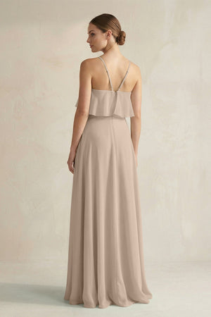 Halter Neck A - Line Chiffon Bridesmaid Dress with Keyhole in Almond - SHE IS ME Bridesmaid Dresses