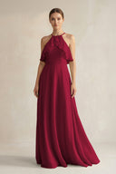 Halter Neck A - Line Chiffon Bridesmaid Dress with Keyhole in Berry - SHE IS ME Bridesmaid Dresses