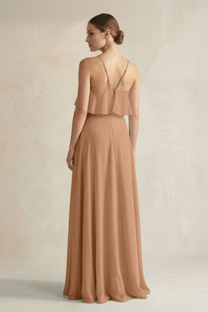 Halter Neck A - Line Chiffon Bridesmaid Dress with Keyhole in Bronzer - SHE IS ME Bridesmaid Dresses