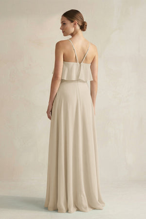 Halter Neck A - Line Chiffon Bridesmaid Dress with Keyhole in Champagne - SHE IS ME Bridesmaid Dresses