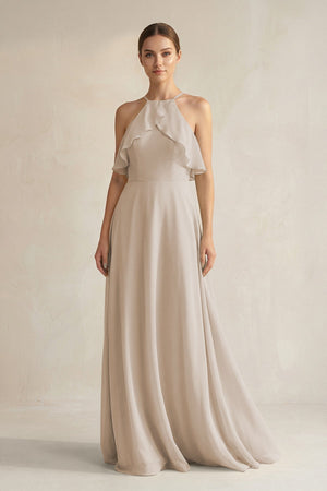 Halter Neck A - Line Chiffon Bridesmaid Dress with Keyhole in Frost - SHE IS ME Bridesmaid Dresses