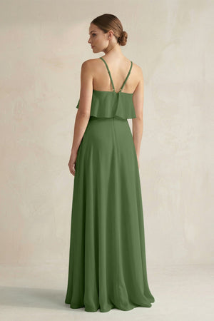 Halter Neck A - Line Chiffon Bridesmaid Dress with Keyhole in Moss - SHE IS ME Bridesmaid Dresses