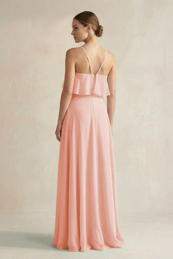 Halter Neck A - Line Chiffon Bridesmaid Dress with Keyhole in Rose Petal - SHE IS ME Bridesmaid Dresses