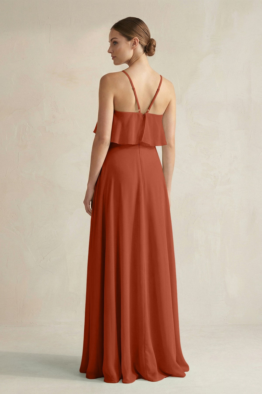 Halter Neck A - Line Chiffon Bridesmaid Dress with Keyhole in Spice - SHE IS ME Bridesmaid Dresses