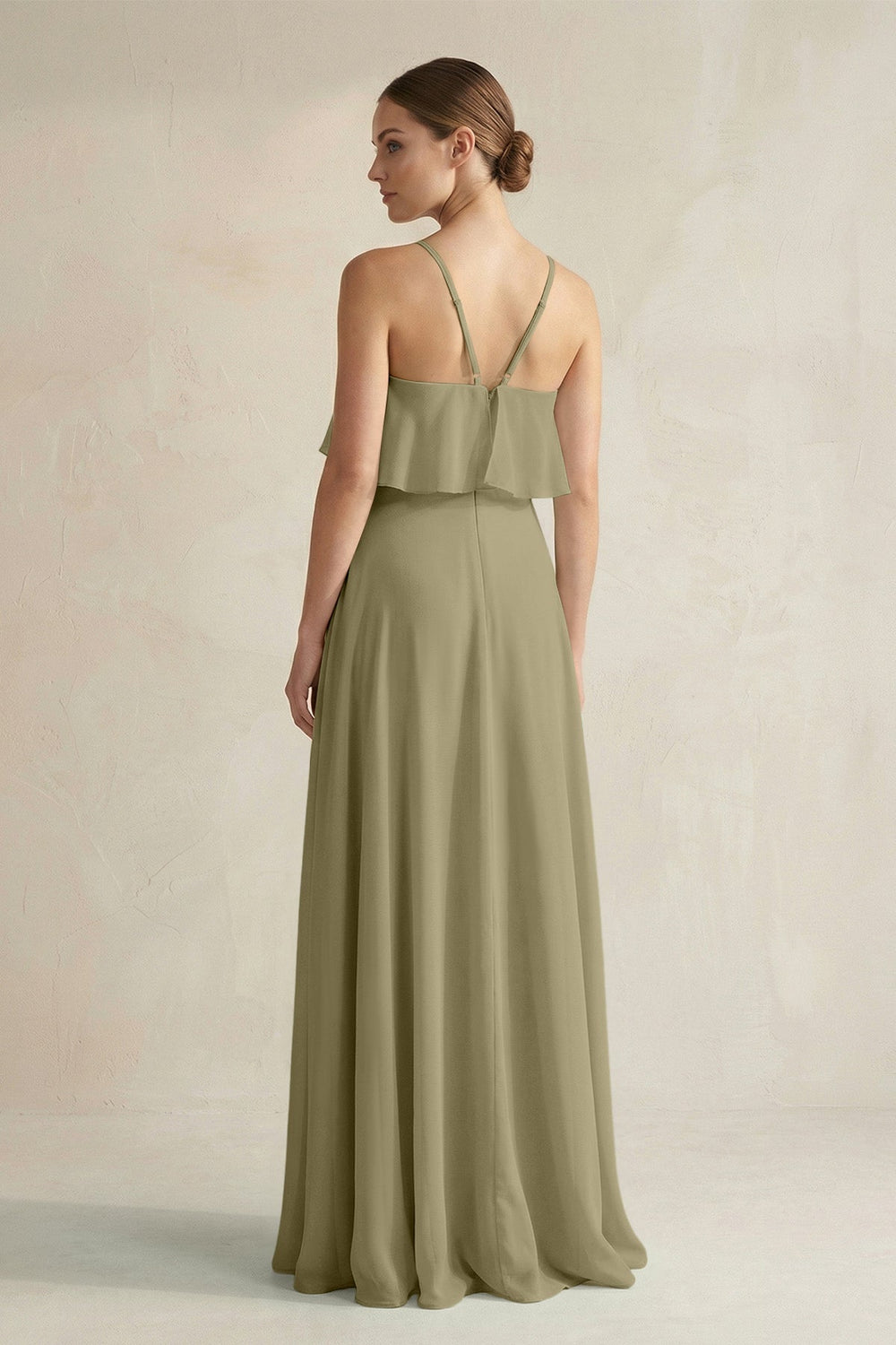 Halter Neck A - Line Chiffon Bridesmaid Dress with Keyhole in Thyme - SHE IS ME Bridesmaid Dresses