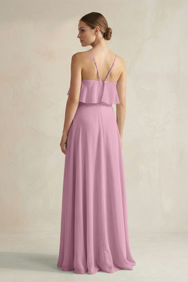 Halter Neck A - Line Chiffon Bridesmaid Dress with Keyhole in Vintage Mauve - SHE IS ME Bridesmaid Dresses