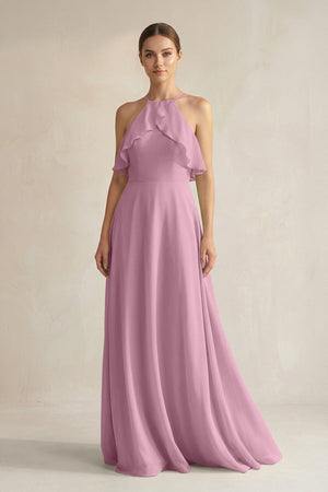 Halter Neck A - Line Chiffon Bridesmaid Dress with Keyhole in Vintage Mauve - SHE IS ME Bridesmaid Dresses