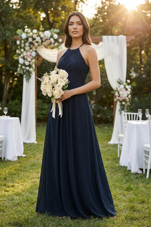 Halter Neck Pleated A - Line Chiffon Bridesmaid Dress - SHE IS ME Bridesmaid Dresses