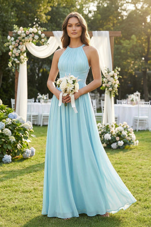 Halter Pleated A - Line Chiffon Bridesmaid Dress - SHE IS ME Bridesmaid Dresses