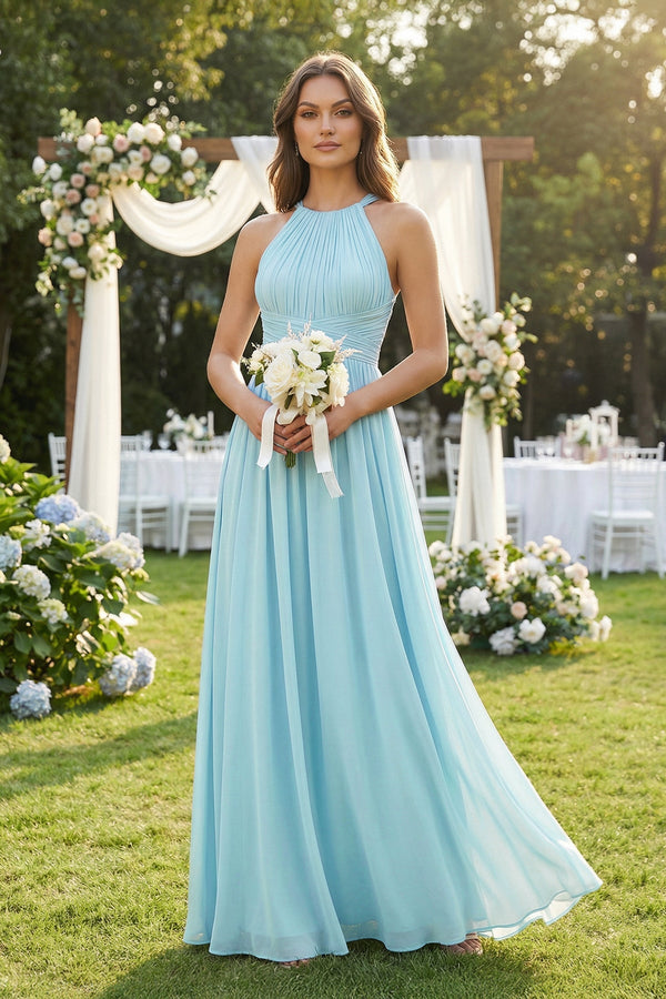Halter Pleated A - Line Chiffon Bridesmaid Dress - SHE IS ME Bridesmaid Dresses