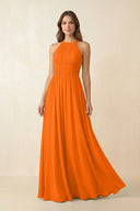 Halter Pleated A - Line Chiffon Bridesmaid Dress in Cinnamon - SHE IS ME Bridesmaid Dresses