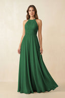 Halter Pleated A - Line Chiffon Bridesmaid Dress in Dark Green - SHE IS ME Bridesmaid Dresses