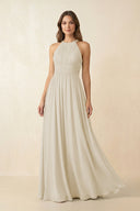 Halter Pleated A - Line Chiffon Bridesmaid Dress in Dove Gray - SHE IS ME Bridesmaid Dresses