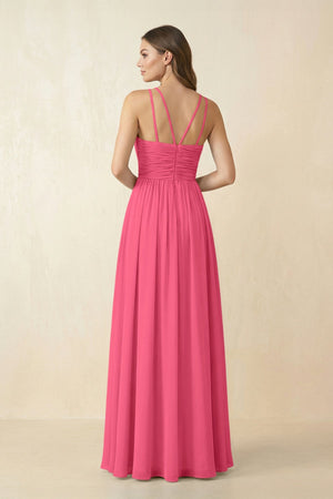 Halter Pleated A - Line Chiffon Bridesmaid Dress in Fuchsia - SHE IS ME Bridesmaid Dresses