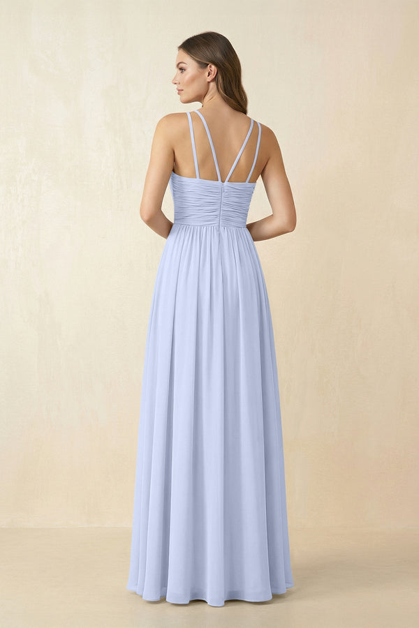 Halter Pleated A - Line Chiffon Bridesmaid Dress in Ice - SHE IS ME Bridesmaid Dresses