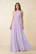 Halter Pleated A - Line Chiffon Bridesmaid Dress in Lavender - SHE IS ME Bridesmaid Dresses