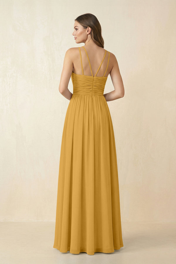 Halter Pleated A - Line Chiffon Bridesmaid Dress in Marigold - SHE IS ME Bridesmaid Dresses
