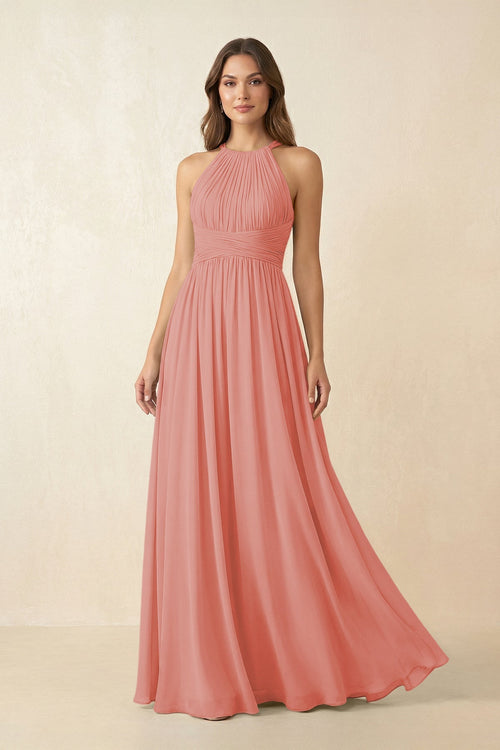 Halter Pleated A - Line Chiffon Bridesmaid Dress in Mulberry - SHE IS ME Bridesmaid Dresses