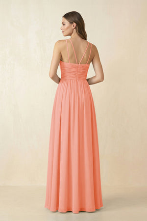 Halter Pleated A - Line Chiffon Bridesmaid Dress in Rosette - SHE IS ME Bridesmaid Dresses