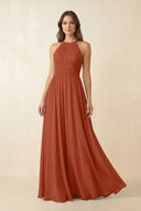 Halter Pleated A - Line Chiffon Bridesmaid Dress in Spice - SHE IS ME Bridesmaid Dresses